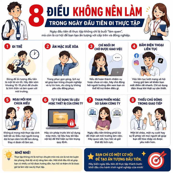 8 điều không nên làm trong ngày đầu tiên đi thực tập