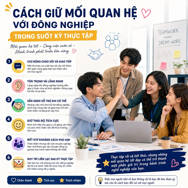 Cách giữ mối quan hệ với đồng nghiệp trong suốt kỳ thực tập