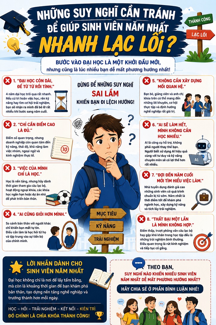 Những suy nghĩ cần tránh để giúp sinh viên năm nhất nhanh lạc lối ?